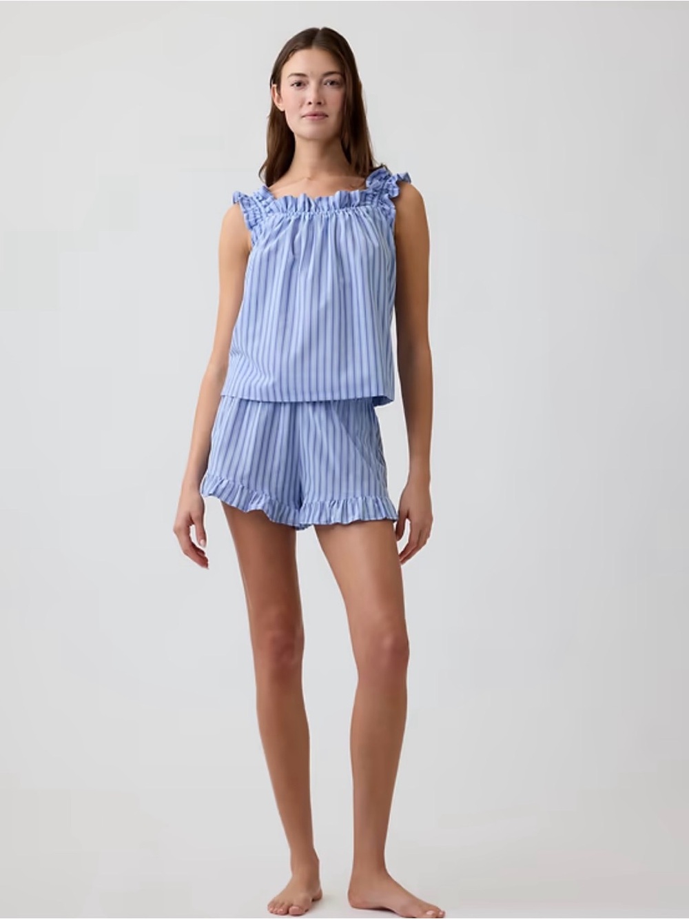 Gap Blue Stripe Poplin Ruffle Pajama Set XL NWT Cotton Sleepwear